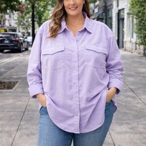 Liz & Co Lavender Button-Up Shirt | 3/4 Sleeve Utility Pocket Blouse Casual